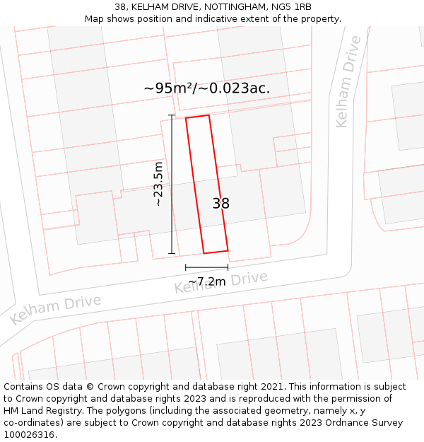38, KELHAM DRIVE, NOTTINGHAM, NG5 1RB: Plot and title map