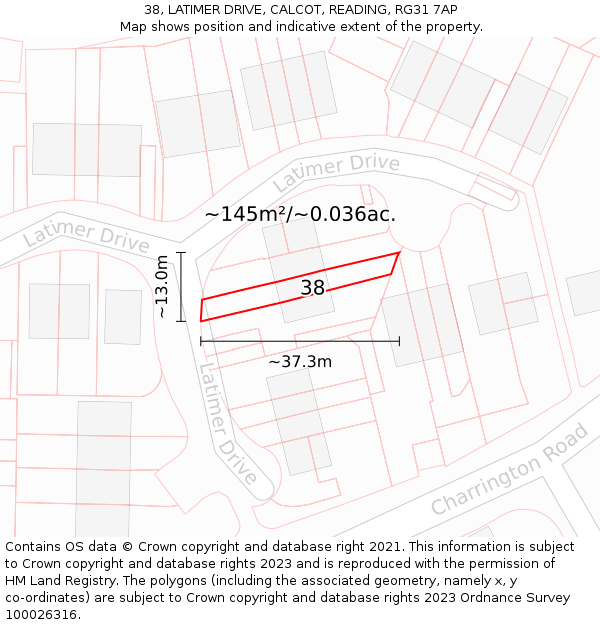 38, LATIMER DRIVE, CALCOT, READING, RG31 7AP: Plot and title map