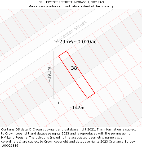 38, LEICESTER STREET, NORWICH, NR2 2AS: Plot and title map