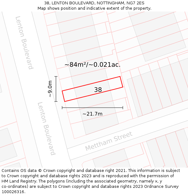 38, LENTON BOULEVARD, NOTTINGHAM, NG7 2ES: Plot and title map