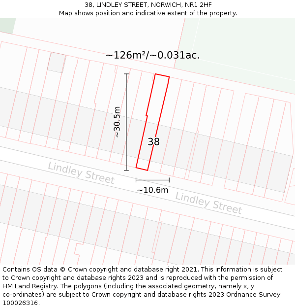 38, LINDLEY STREET, NORWICH, NR1 2HF: Plot and title map