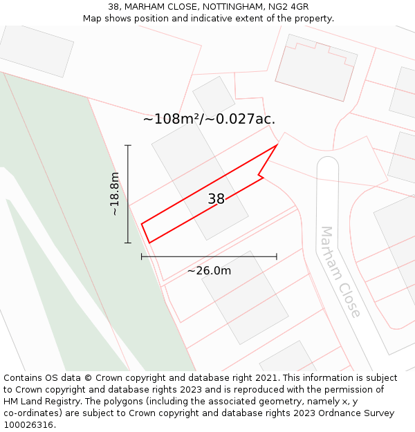 38, MARHAM CLOSE, NOTTINGHAM, NG2 4GR: Plot and title map