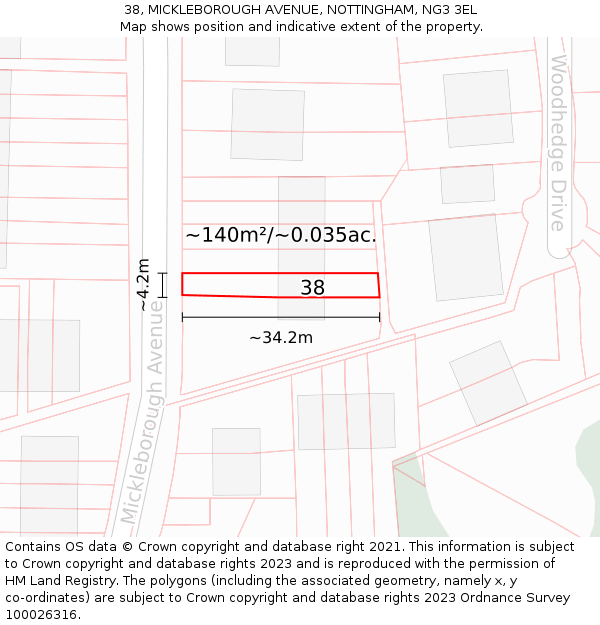 38, MICKLEBOROUGH AVENUE, NOTTINGHAM, NG3 3EL: Plot and title map