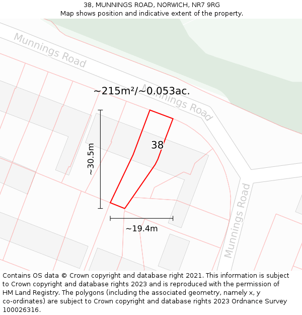 38, MUNNINGS ROAD, NORWICH, NR7 9RG: Plot and title map