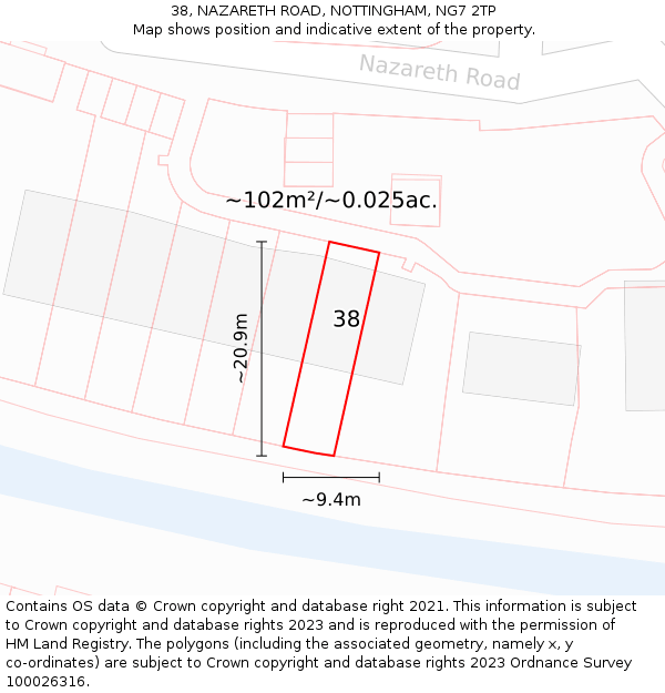 38, NAZARETH ROAD, NOTTINGHAM, NG7 2TP: Plot and title map