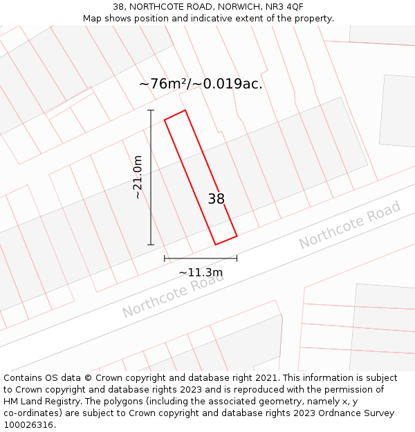 38, NORTHCOTE ROAD, NORWICH, NR3 4QF: Plot and title map