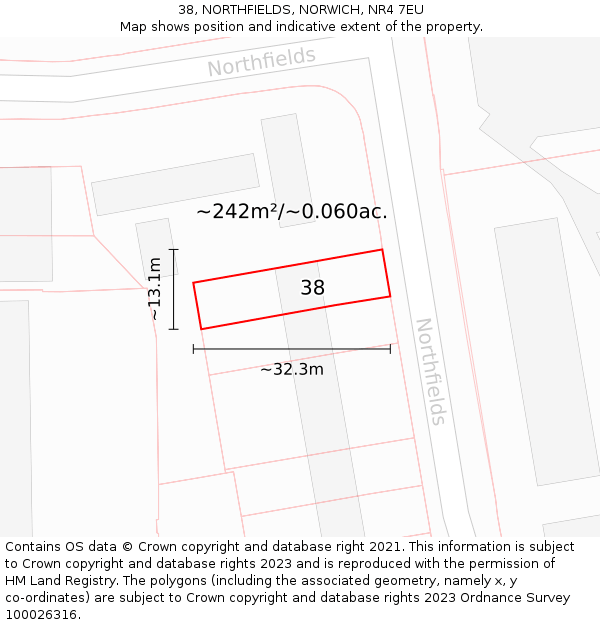 38, NORTHFIELDS, NORWICH, NR4 7EU: Plot and title map