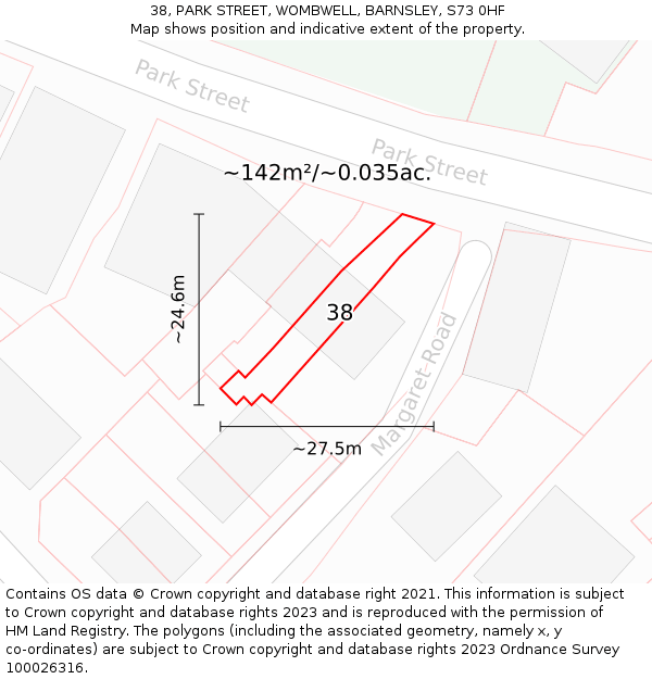 38, PARK STREET, WOMBWELL, BARNSLEY, S73 0HF: Plot and title map