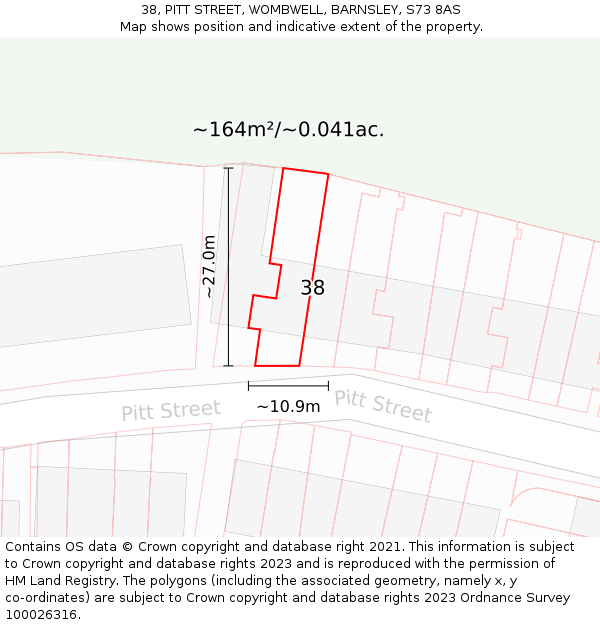 38, PITT STREET, WOMBWELL, BARNSLEY, S73 8AS: Plot and title map