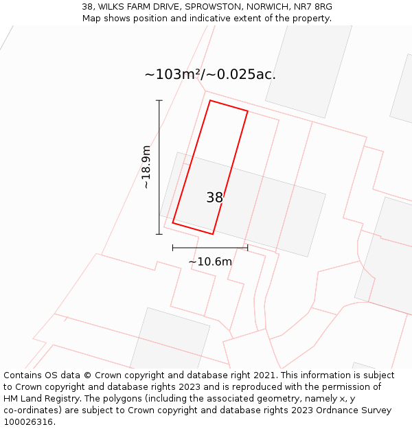 38, WILKS FARM DRIVE, SPROWSTON, NORWICH, NR7 8RG: Plot and title map
