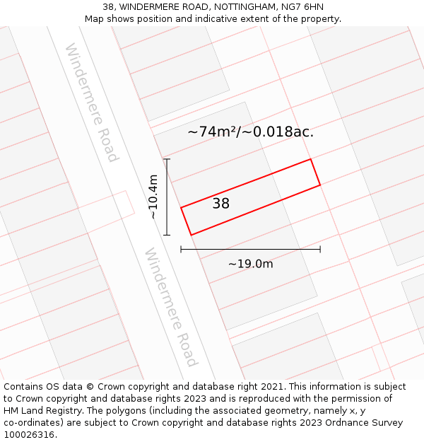 38, WINDERMERE ROAD, NOTTINGHAM, NG7 6HN: Plot and title map