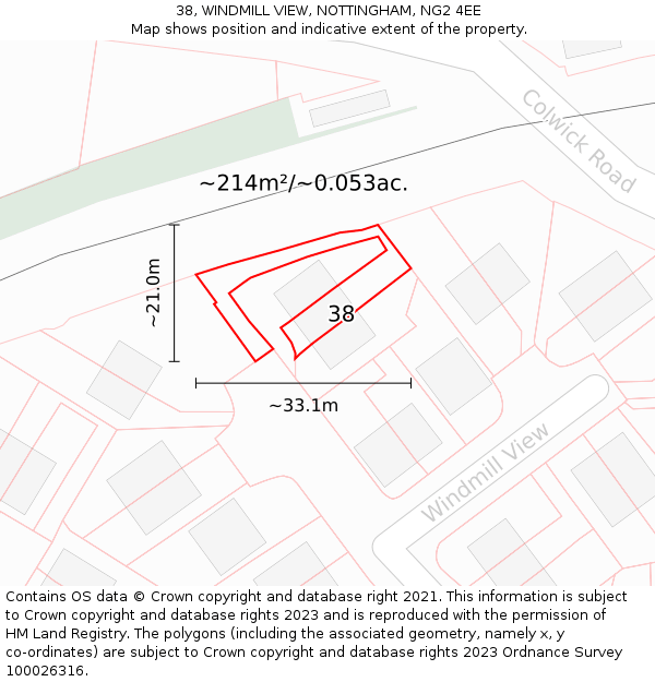 38, WINDMILL VIEW, NOTTINGHAM, NG2 4EE: Plot and title map