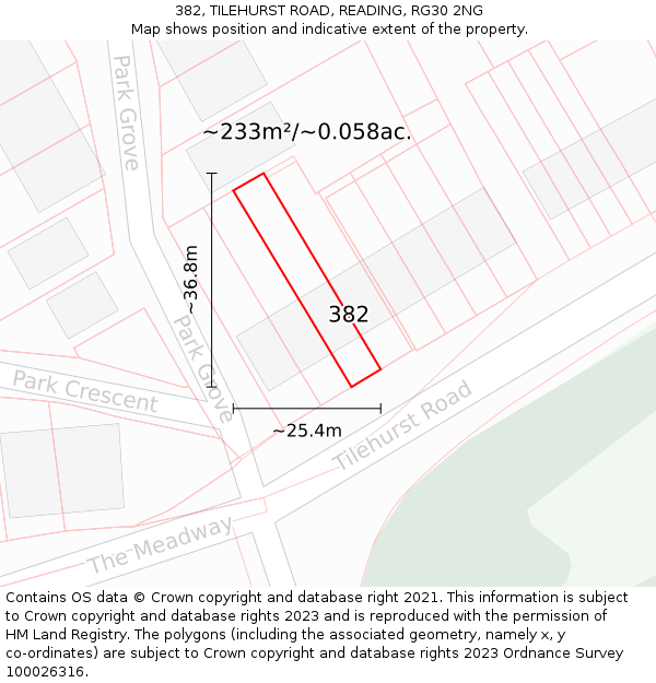 382, TILEHURST ROAD, READING, RG30 2NG: Plot and title map
