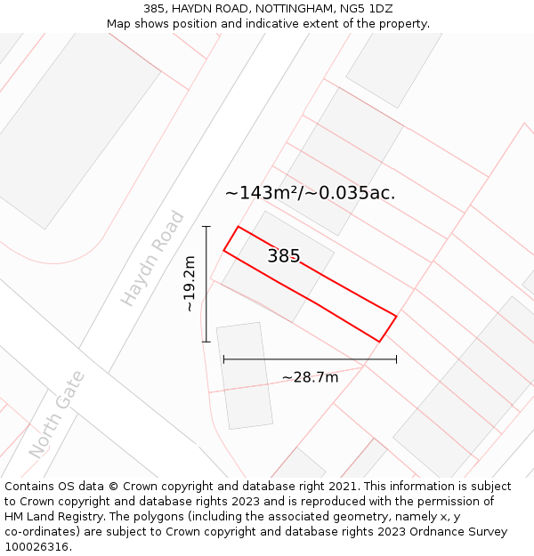 385, HAYDN ROAD, NOTTINGHAM, NG5 1DZ: Plot and title map