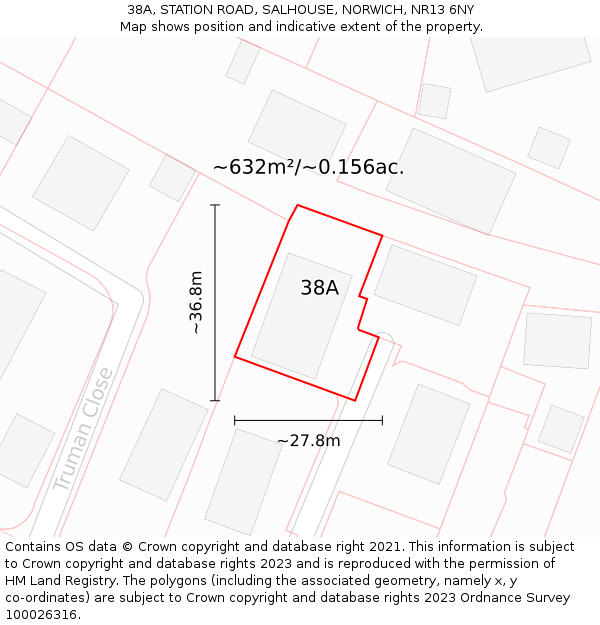 38A, STATION ROAD, SALHOUSE, NORWICH, NR13 6NY: Plot and title map