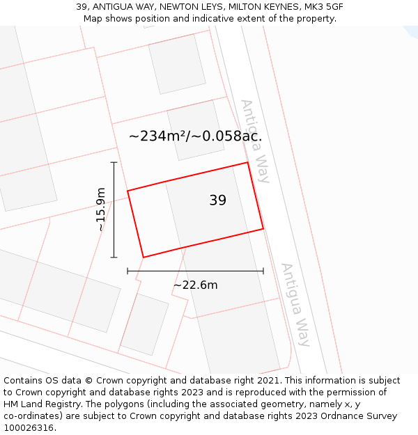 39, ANTIGUA WAY, NEWTON LEYS, MILTON KEYNES, MK3 5GF: Plot and title map