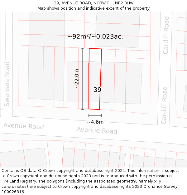 39, AVENUE ROAD, NORWICH, NR2 3HW: Plot and title map