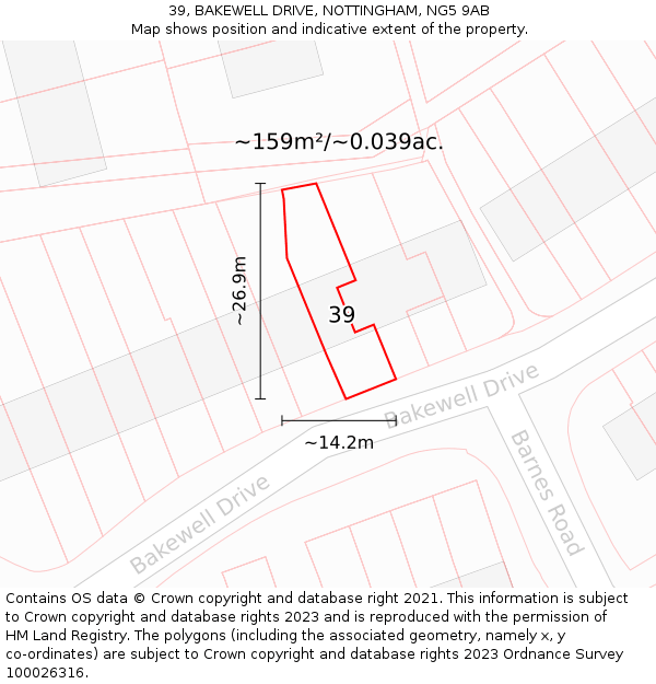 39, BAKEWELL DRIVE, NOTTINGHAM, NG5 9AB: Plot and title map