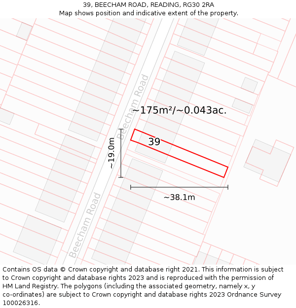 39, BEECHAM ROAD, READING, RG30 2RA: Plot and title map