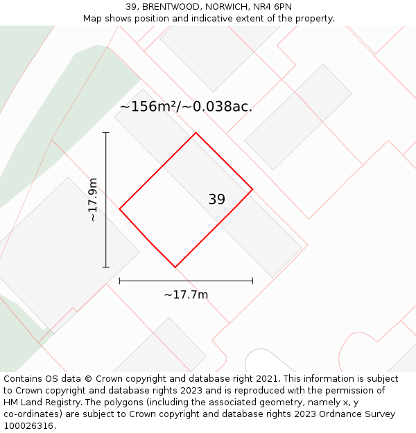 39, BRENTWOOD, NORWICH, NR4 6PN: Plot and title map