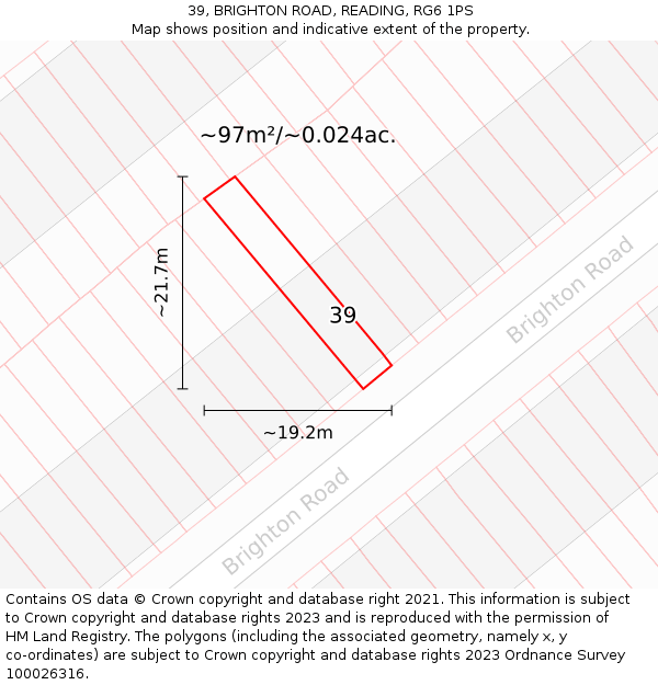 39, BRIGHTON ROAD, READING, RG6 1PS: Plot and title map