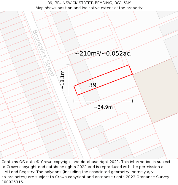 39, BRUNSWICK STREET, READING, RG1 6NY: Plot and title map