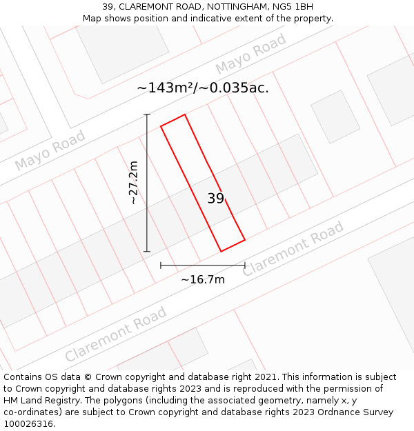 39, CLAREMONT ROAD, NOTTINGHAM, NG5 1BH: Plot and title map