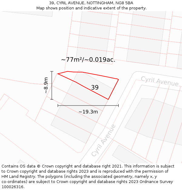 39, CYRIL AVENUE, NOTTINGHAM, NG8 5BA: Plot and title map