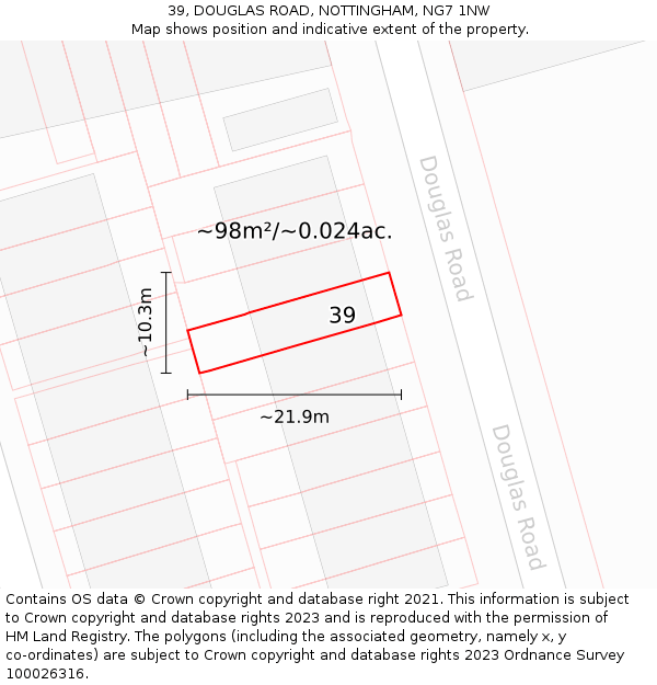 39, DOUGLAS ROAD, NOTTINGHAM, NG7 1NW: Plot and title map