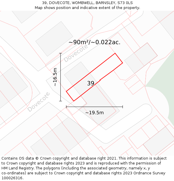 39, DOVECOTE, WOMBWELL, BARNSLEY, S73 0LS: Plot and title map
