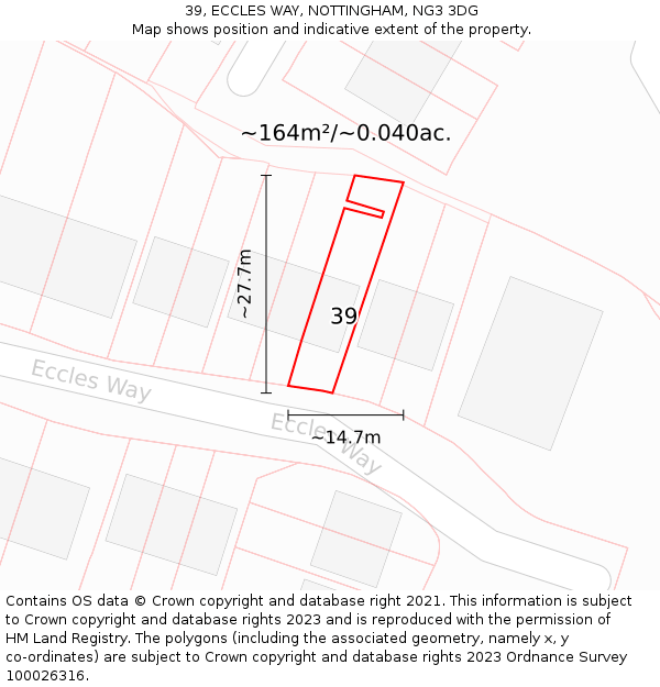 39, ECCLES WAY, NOTTINGHAM, NG3 3DG: Plot and title map