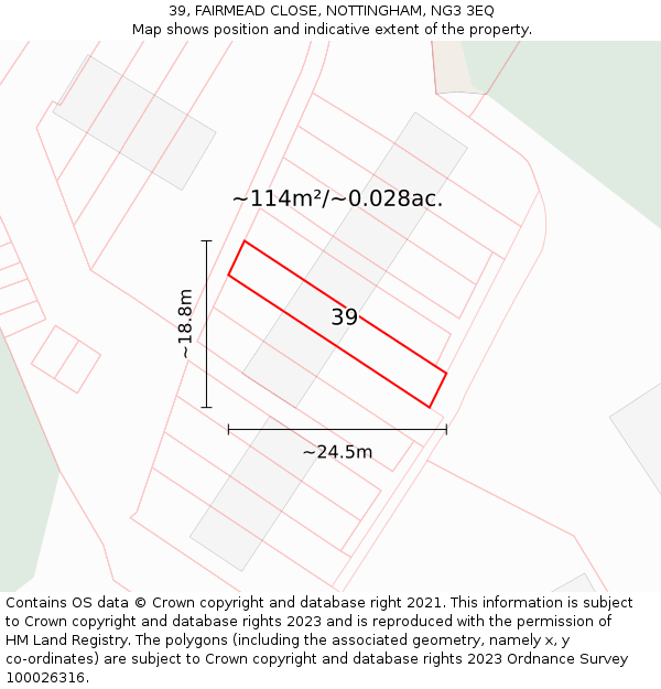 39, FAIRMEAD CLOSE, NOTTINGHAM, NG3 3EQ: Plot and title map