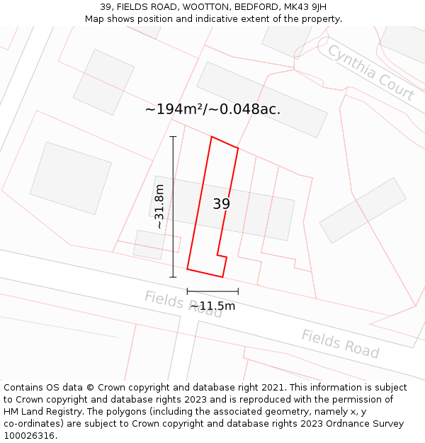 39, FIELDS ROAD, WOOTTON, BEDFORD, MK43 9JH: Plot and title map