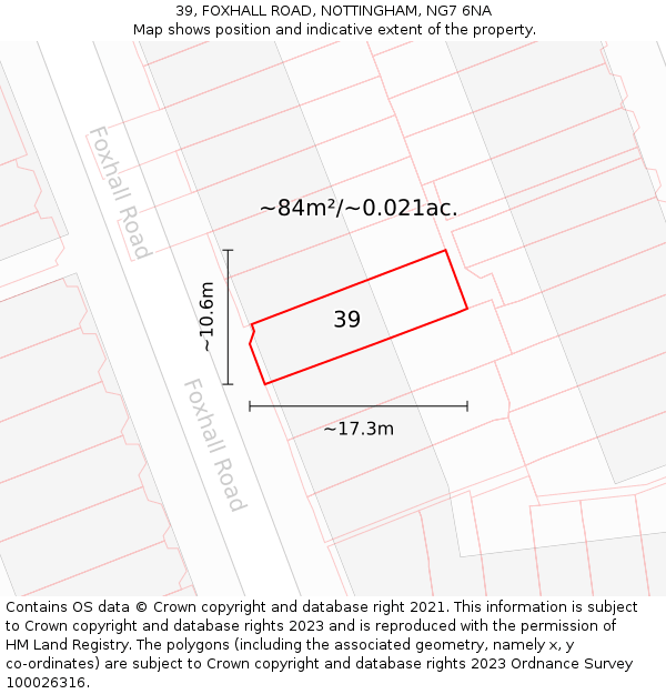 39, FOXHALL ROAD, NOTTINGHAM, NG7 6NA: Plot and title map