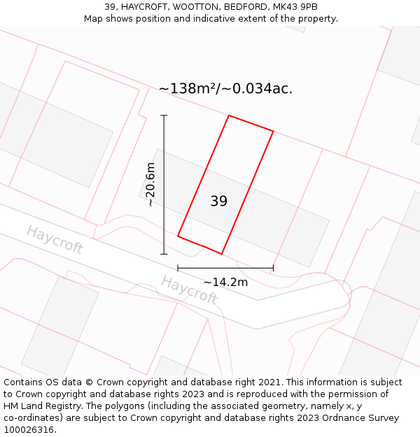 39, HAYCROFT, WOOTTON, BEDFORD, MK43 9PB: Plot and title map