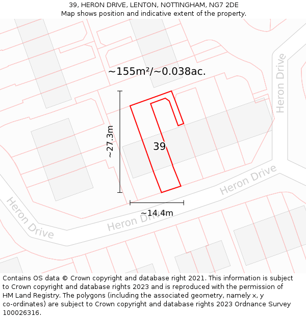 39, HERON DRIVE, LENTON, NOTTINGHAM, NG7 2DE: Plot and title map