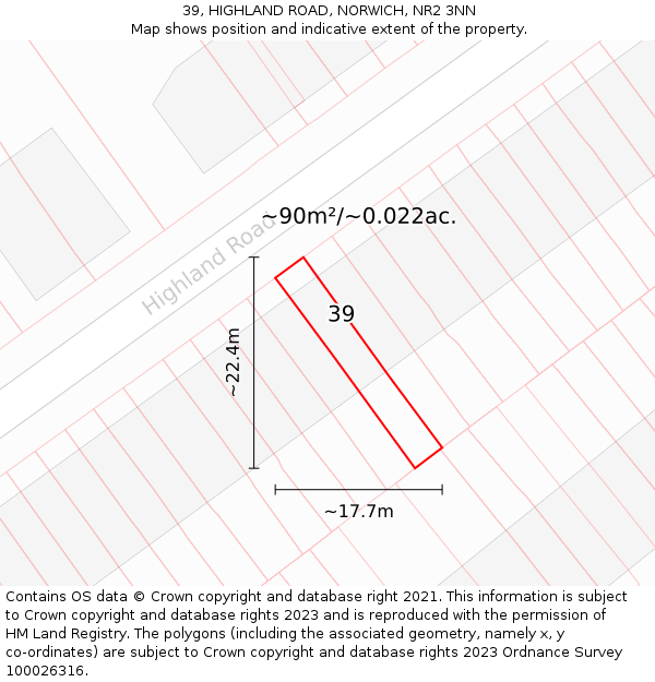 39, HIGHLAND ROAD, NORWICH, NR2 3NN: Plot and title map