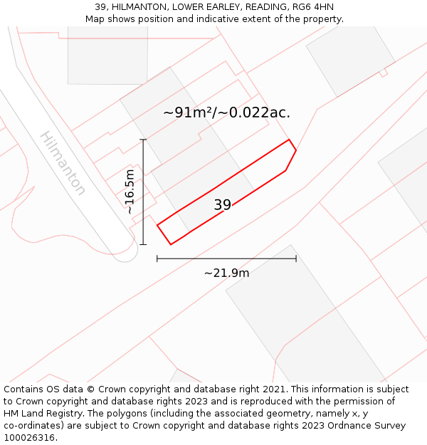 39, HILMANTON, LOWER EARLEY, READING, RG6 4HN: Plot and title map