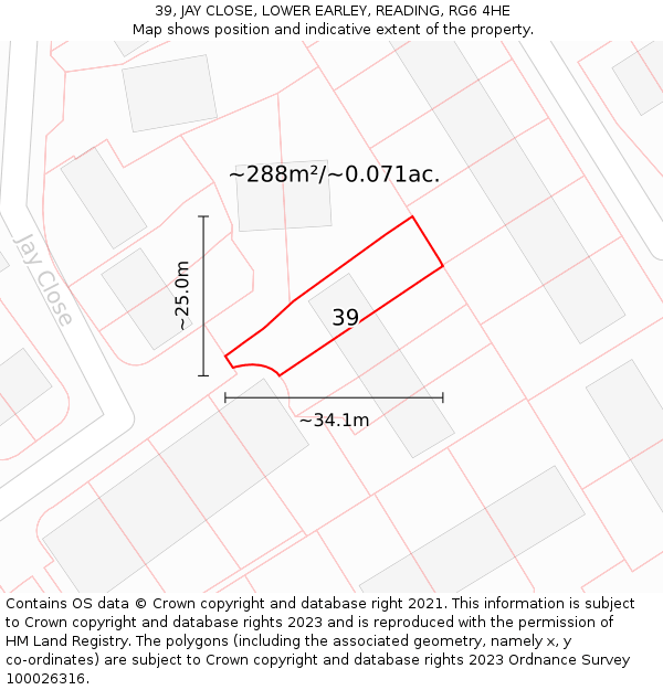 39, JAY CLOSE, LOWER EARLEY, READING, RG6 4HE: Plot and title map