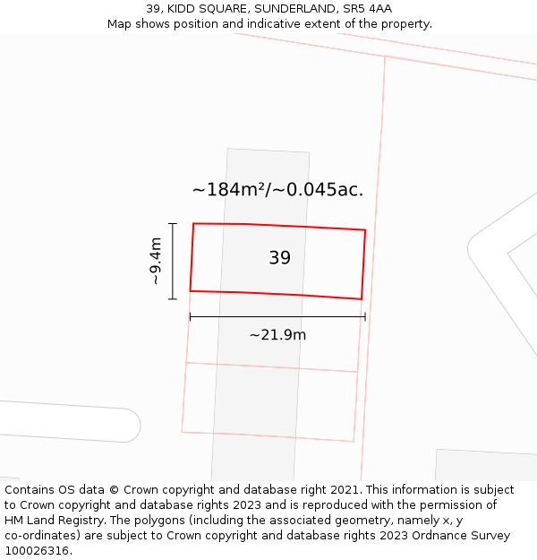 39, KIDD SQUARE, SUNDERLAND, SR5 4AA: Plot and title map
