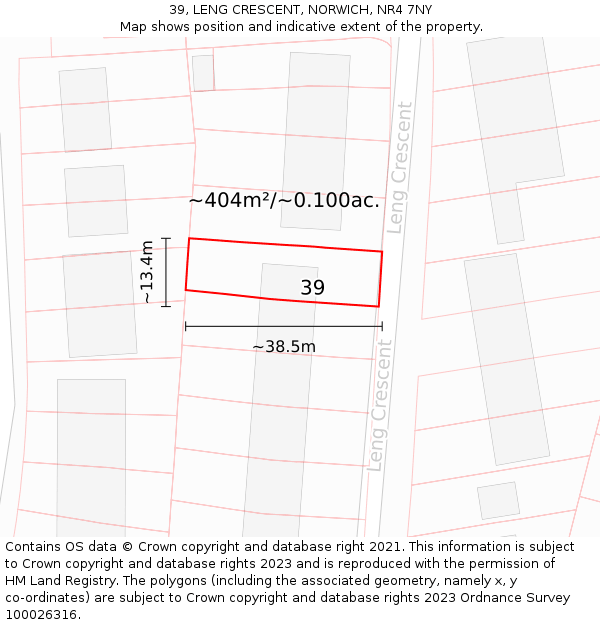39, LENG CRESCENT, NORWICH, NR4 7NY: Plot and title map