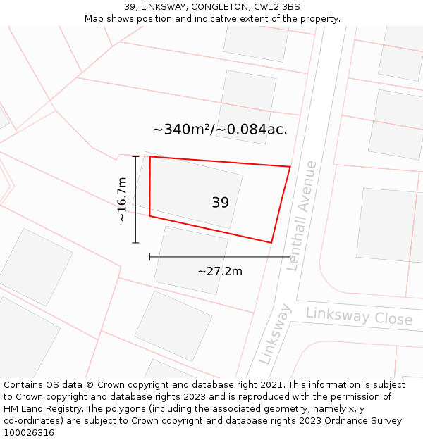 39, LINKSWAY, CONGLETON, CW12 3BS: Plot and title map