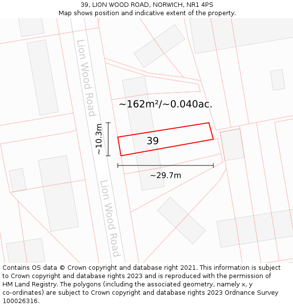 39, LION WOOD ROAD, NORWICH, NR1 4PS: Plot and title map