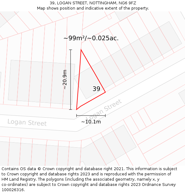 39, LOGAN STREET, NOTTINGHAM, NG6 9FZ: Plot and title map
