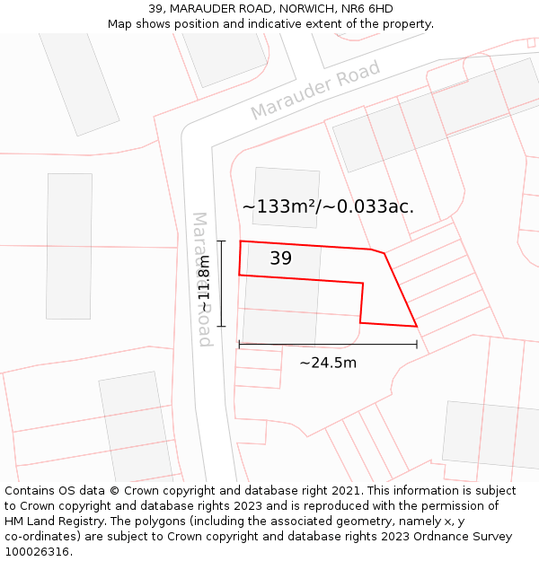 39, MARAUDER ROAD, NORWICH, NR6 6HD: Plot and title map