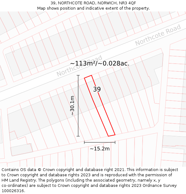 39, NORTHCOTE ROAD, NORWICH, NR3 4QF: Plot and title map
