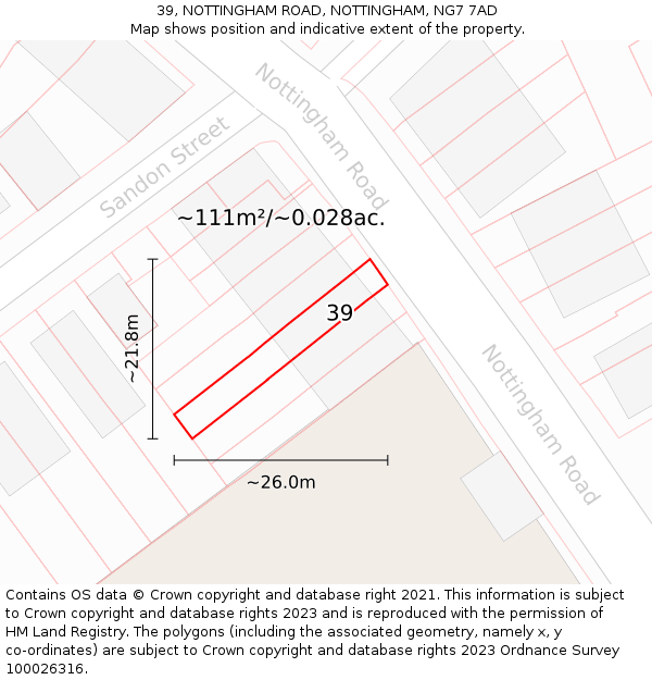 39, NOTTINGHAM ROAD, NOTTINGHAM, NG7 7AD: Plot and title map