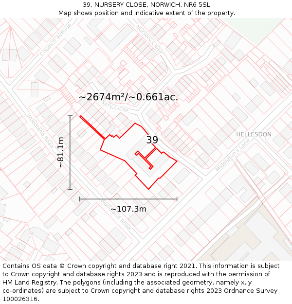 39, NURSERY CLOSE, NORWICH, NR6 5SL: Plot and title map