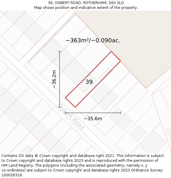 39, OSBERT ROAD, ROTHERHAM, S60 3LD: Plot and title map