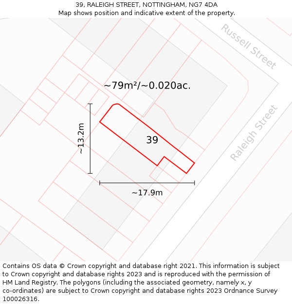 39, RALEIGH STREET, NOTTINGHAM, NG7 4DA: Plot and title map
